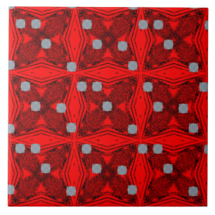 Red and Black Mid Century Modern Pattern Ceramic Tile