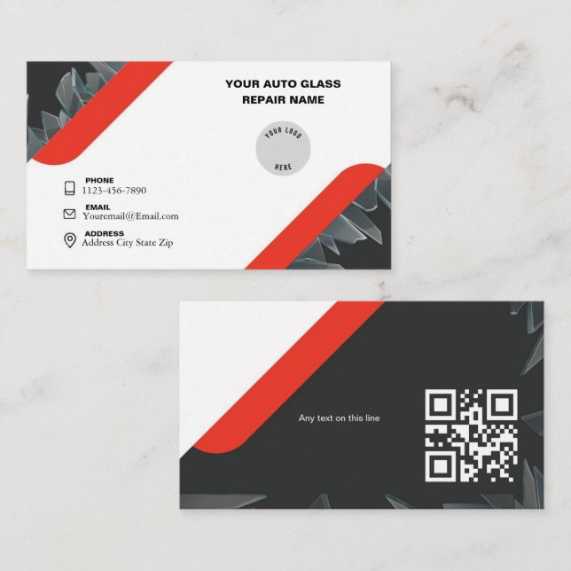 Red and Black Minimalist  Auto_Glass_Repair Business Card (Front/Back)