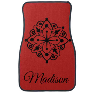 Red and Black Minimalist Mandela Ornament Car Floor Mat