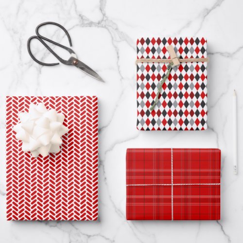 Red and Black Mixed Patterns Wrapping Paper Sheets