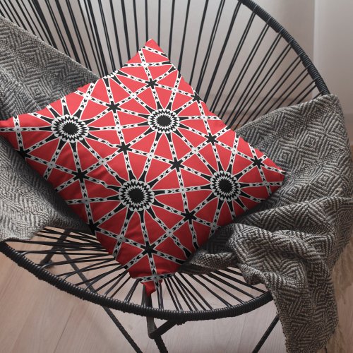 Red and Black Modern Tribal Geometric Throw Pillow