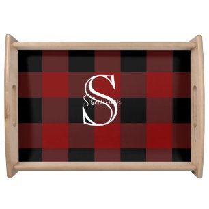 Red and black Monogram buffalo plaid Serving Tray