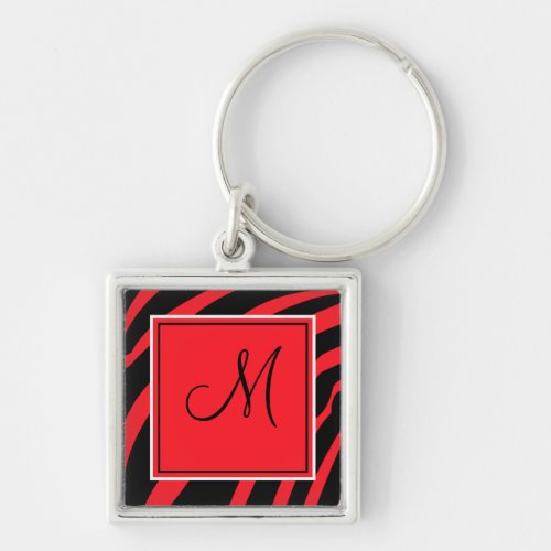 Red and Black Monogram Zebra Print Keychain