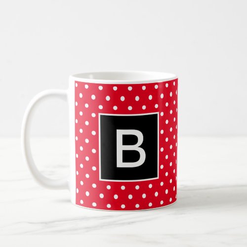 Red and Black Monogrammed Polka Dot Coffee Mug