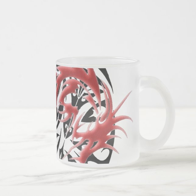 Red and Black Mosaic Dragon Frosted Glass Coffee Mug (Right)
