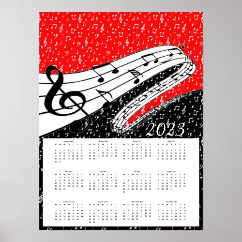 Red and black music 2023 calendar poster