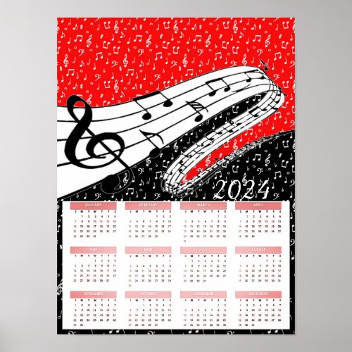 Red and black music 2024 calendar poster
