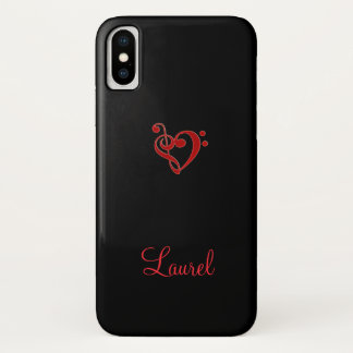 Red and Black Music Clef Heart iPhone X Case