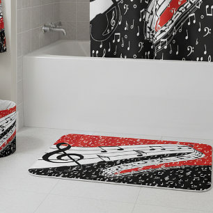 Red and black music theme bathroom mat