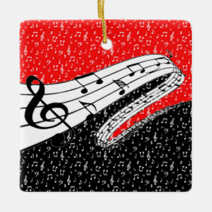 Red and black music theme ceramic ornament