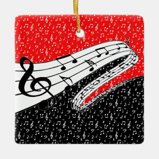 Red and black music theme ceramic ornament (Front)