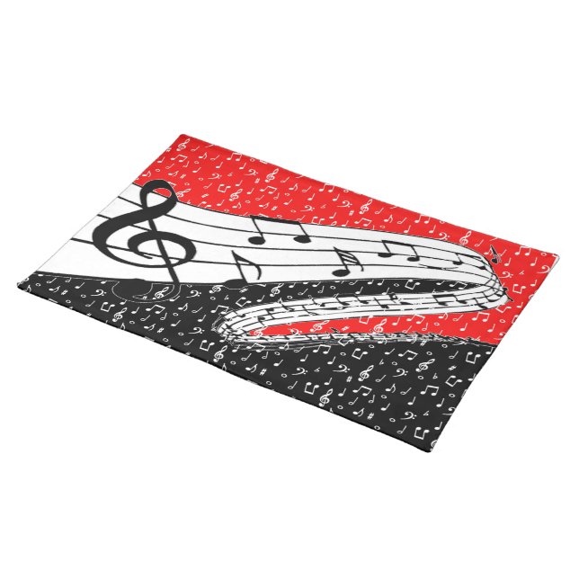 Red and black music theme cloth placemat (On Table)