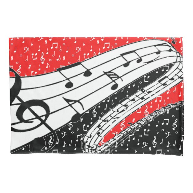 Red and black music theme pillowcase (Front)