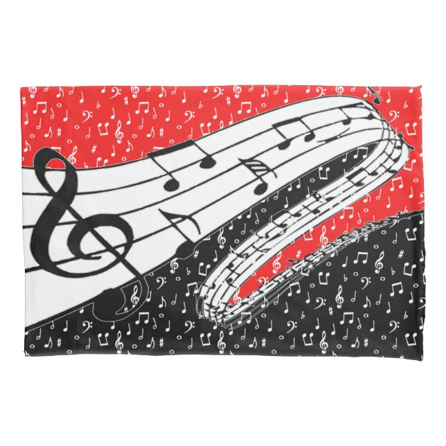 Red and black music theme pillowcase (Front)