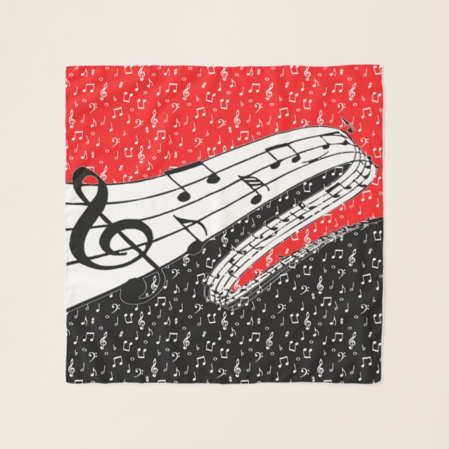 Red and black music theme scarf (Front)