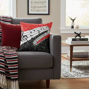 Red and black music theme throw pillow