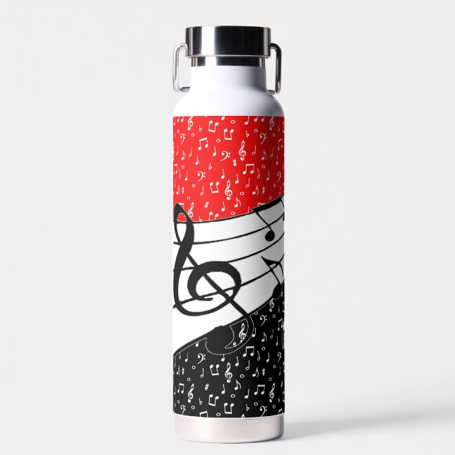 Red and black music theme water bottle (Front)