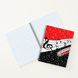 Red and black musical theme grid notebook