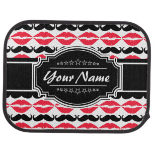 Red and Black Mustache & Lips Car Floor Mat