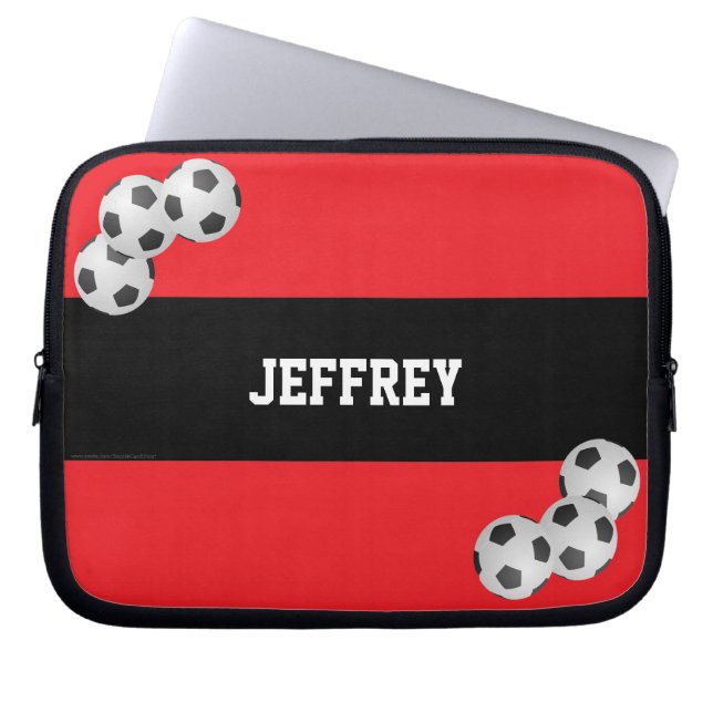 Red and Black, Name, Soccer Ball Computer Laptop Sleeve (Front)