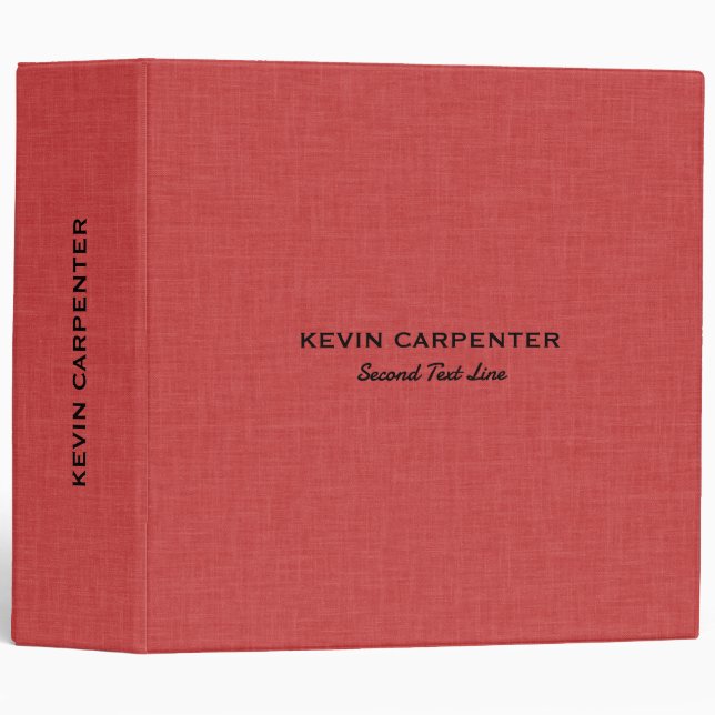 Red and black natural faux linen texture 3 ring binder (Front/Spine)