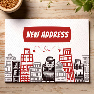 Red and black new address moving announcement postcard