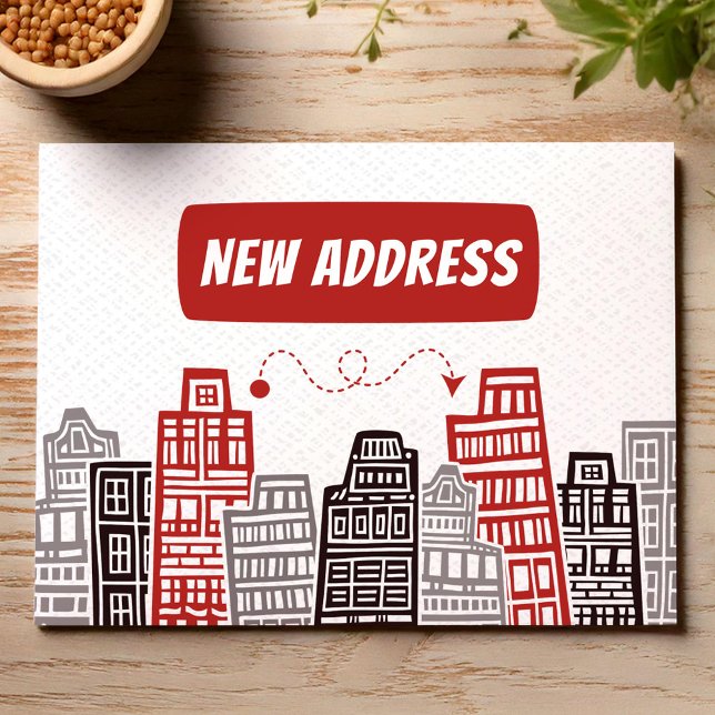 Red and black new address moving announcement  postcard (Creator Uploaded)