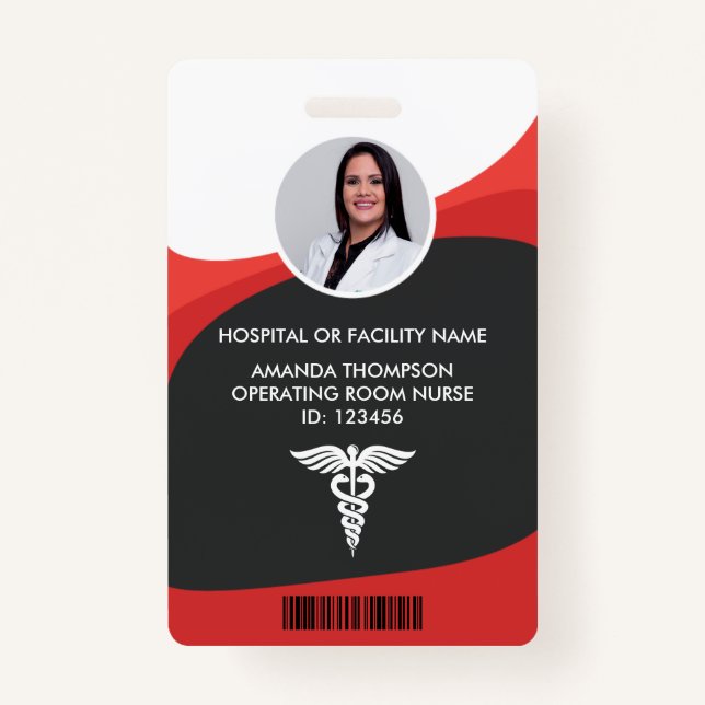 Red and Black Nurse Photo ID Badge (Front)