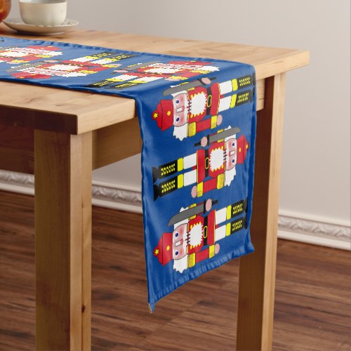 Red and Black Nutcrackers on Blue Background Medium Table Runner