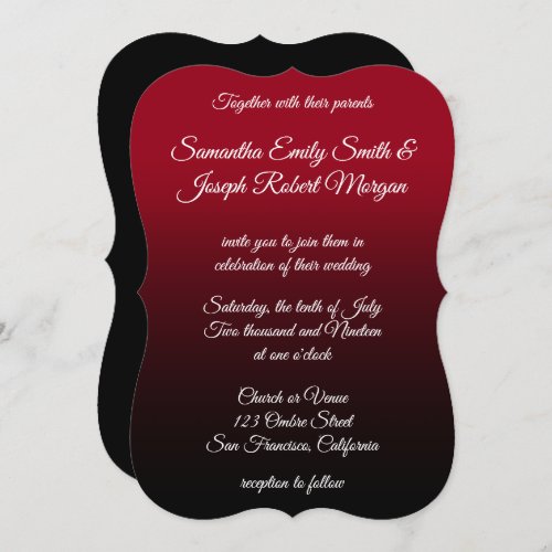 Red and Black Ombre Elegant Calligraphy Wedding Invitation