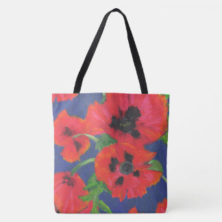 Red and Black Oriental Poppies Oil Pastels Tote Bag