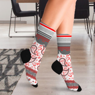Red and Black Paisley Bandana Damask Socks