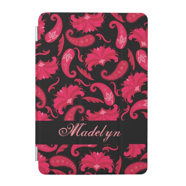 Red and Black Paisley Name Personalized iPad Mini Cover (Front)