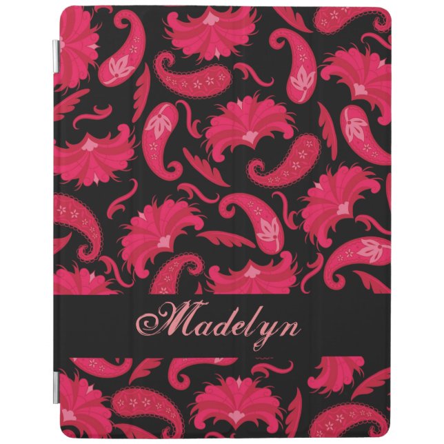 Red and Black Paisley Name Personalized iPad Smart Cover (Front)