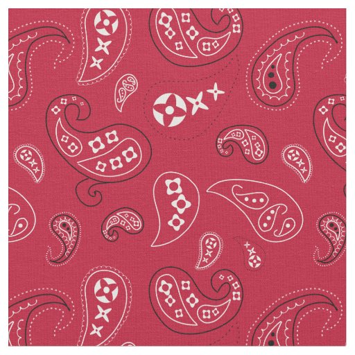 Red and Black Paisley Western Bandana Print Fabric