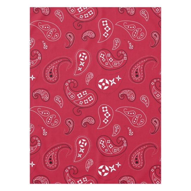 Red and Black Paisley Western Bandana Print Tablecloth (Front)
