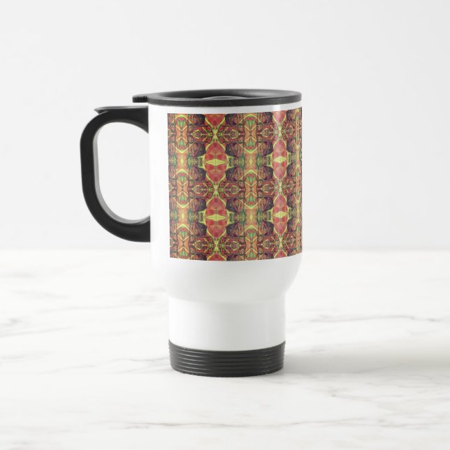 Red and black pattern travel mug (Left)