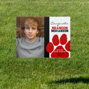 Red and Black Paw Graduation Photo Senior Yard Sign
