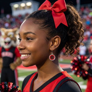 Red and Black Paw Print Custom Jersey Number Earrings