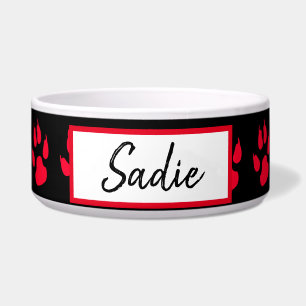 Red and black Paw Print Dog's Food Bowl