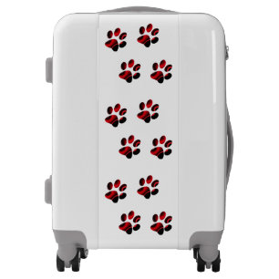 Red and Black Paw Prints Luggage