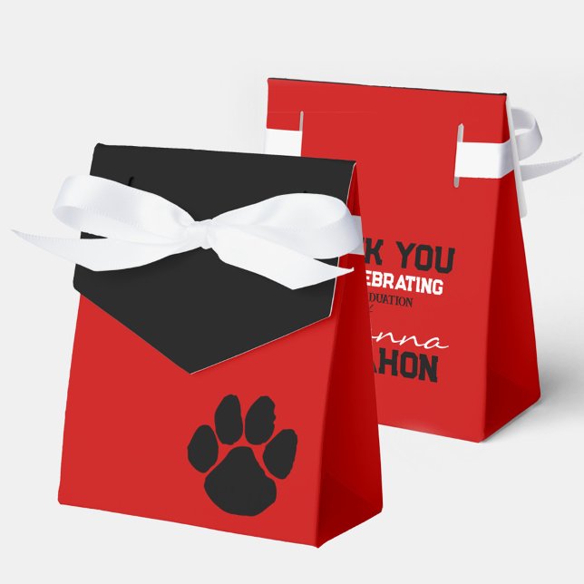 Red and Black Pawprint Graduation Favor Boxes (Red and Black Pawprint Graduation Favor Gift Treat Boxes)
