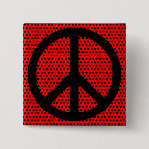 Red and Black Peace Symbol Pinback Button
