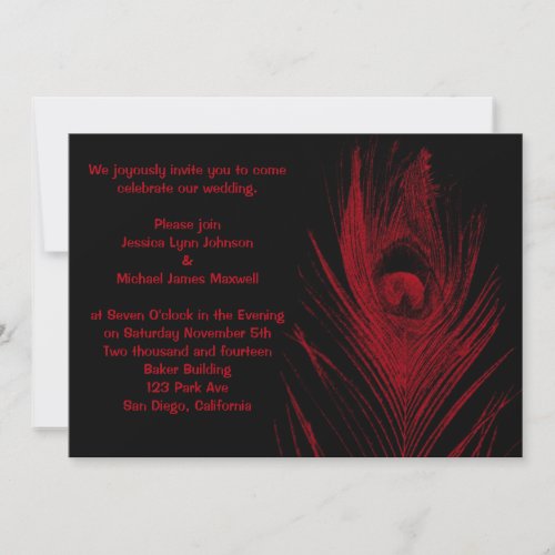 Red and Black Peacock Wedding Personalized Announcements