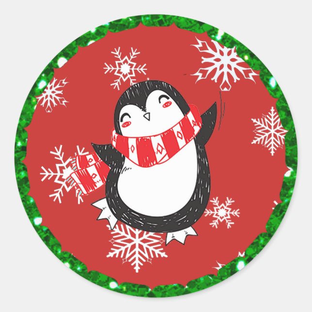 Red and Black  Penguin Christmas Large Stickers (Front)