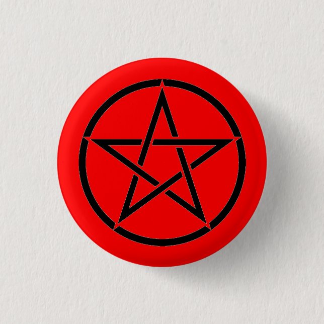 Red and Black Pentacle Pentagram Button Badge (Front)