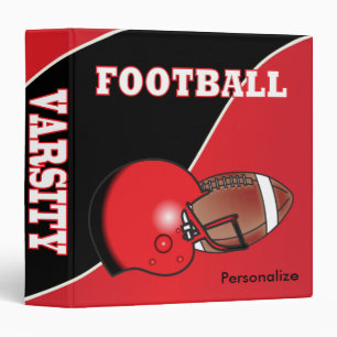 Red and Black Personalize Football 3 Ring Binder