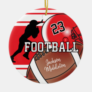 Red and Black Personalize Football Ceramic Ornament