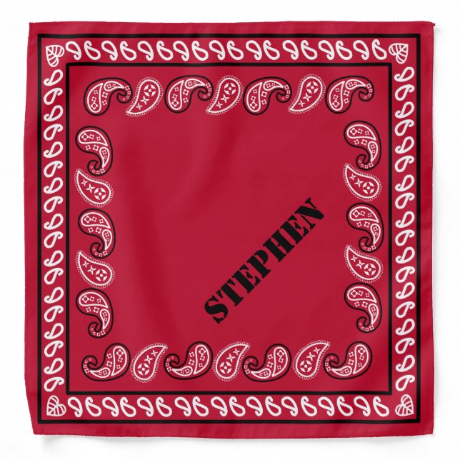 Red and Black Personalized Classic Paisley Bandana (Front)