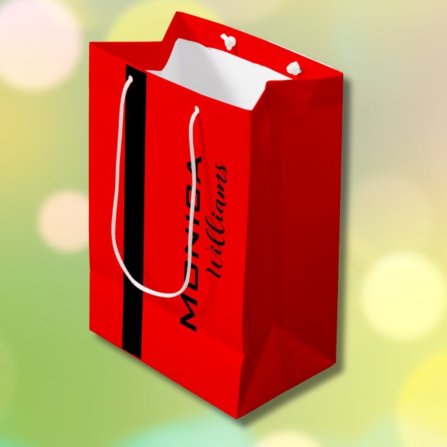 Red and Black Personalized Modern Stylish Name Medium Gift Bag (Creator Uploaded)